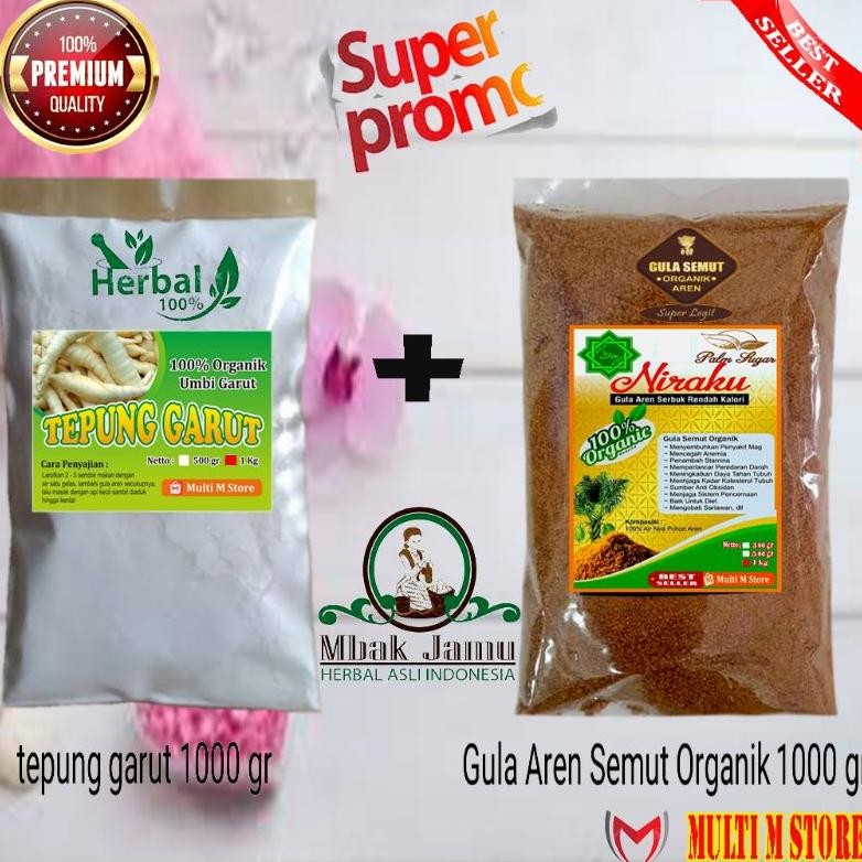 

PAKET 1 Kg Tepung Pati Garut Original Dan 1 Kg Gula Aren Semut Asli