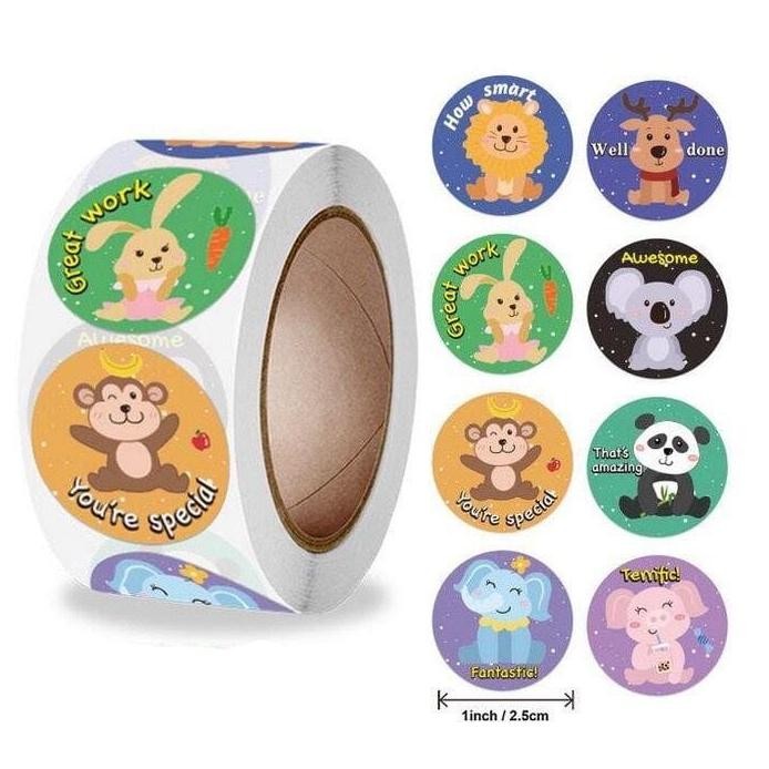 

Stiker Roll Reward Isi 500 Pcs Bulat Anak Ucapan Motivasi Hiasan Animal Hewan Unicorn Lucu Thank You Baru