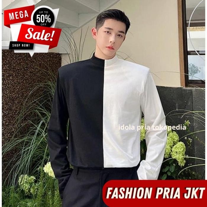MEN SHIRT BLACK&WHITE LONG SLEEVE / MEN SHIRT BLACK&WHITE LONG SLEEVE BAHAN BERKUALITAS TINGGI 