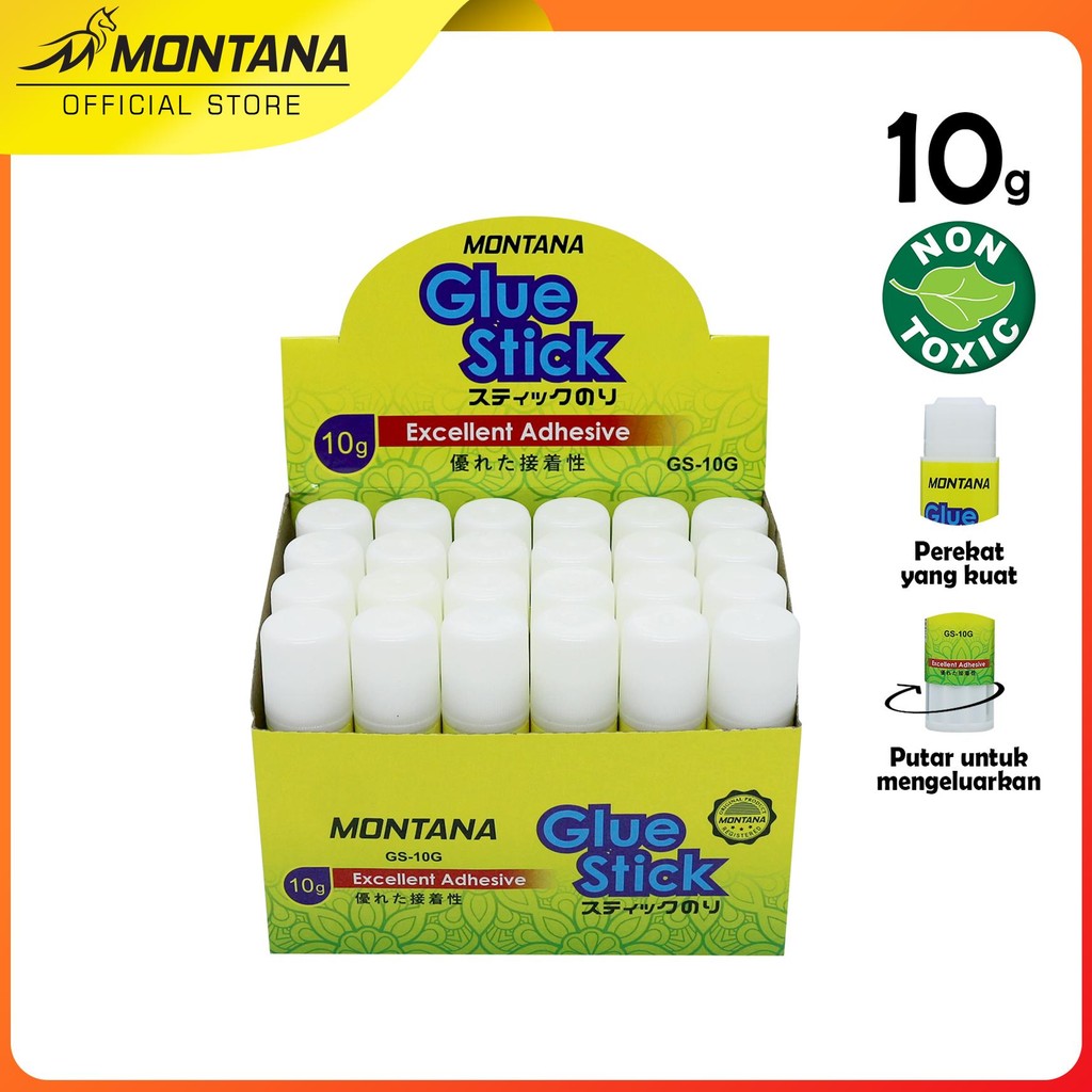 

MONTANA GLUE STICK LEM BATANG 10G 24 PCS STRONG ADHESIVE PEREKAT SERBAGUNA GS-10/BOX