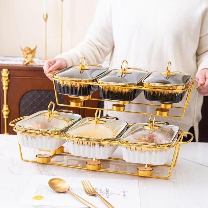 PRASMANAN Gandeng 3 keramik tebal pink hitam putih gold rak besi emas