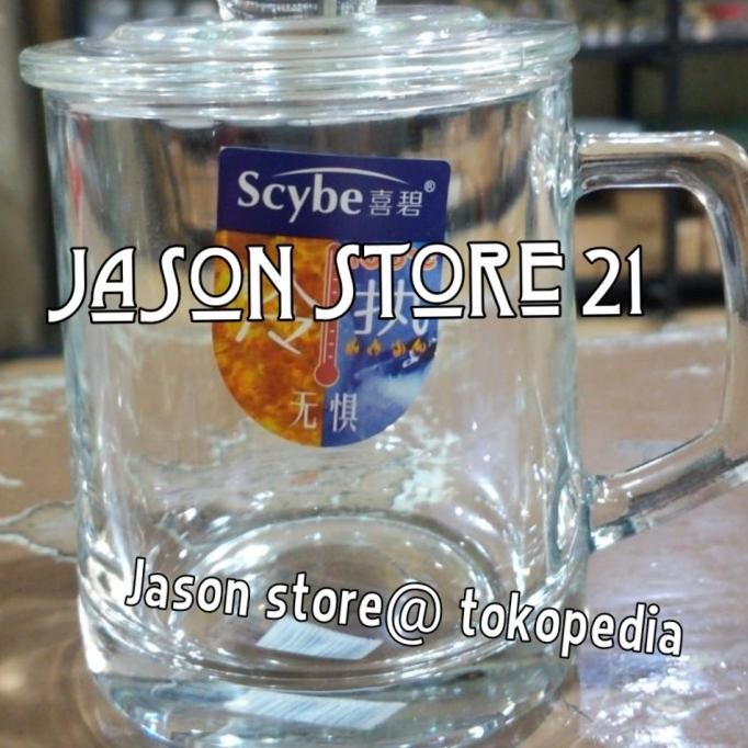 Gelas minum kaca (ada tutup)/Gelas minum gagang/Gelas kaca tinggi 10cm