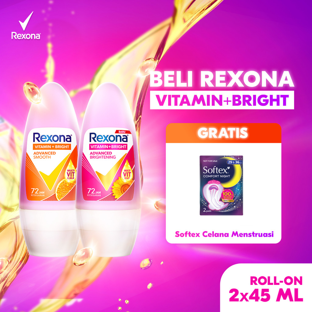 Buy 1 Rexona Women Advanced Brightening 45ml and 1 Rexona Women Advanced Smooth 45ml Get Softex Comf