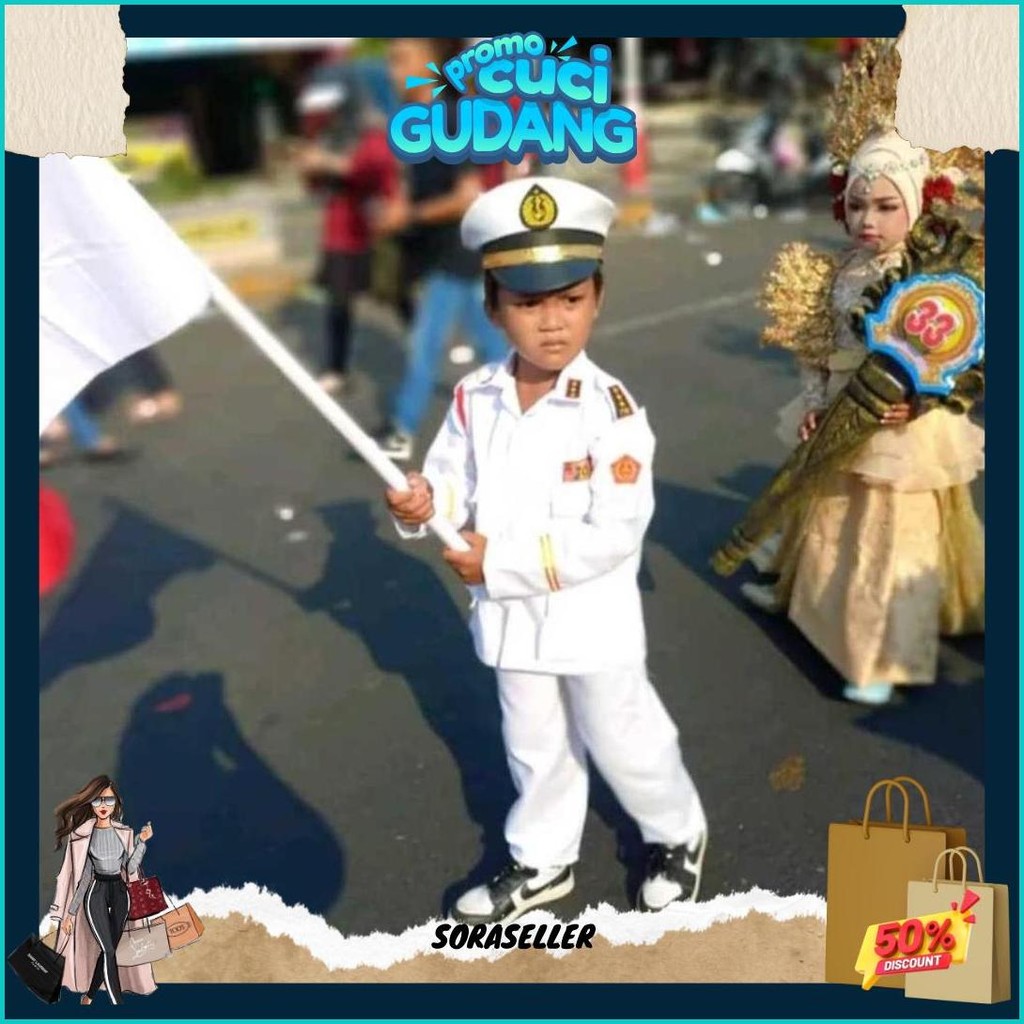 Ready Baju Profesi Anak Tni Al Putih / Kostum Anak Tni Angkatan Laut Cilik / Baju Karnaval Anak Tni 