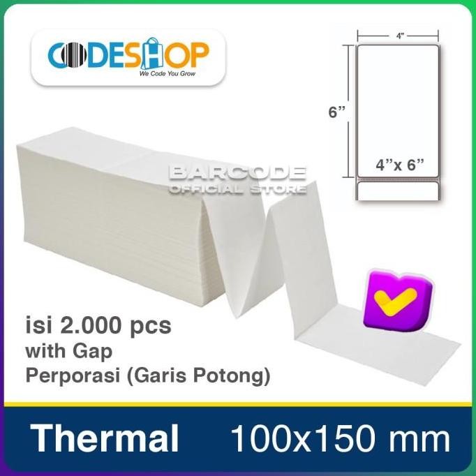

Label Bare 100 x 150 Kertas Stiker Thermal 100X150 mm A6 2.000Pcs