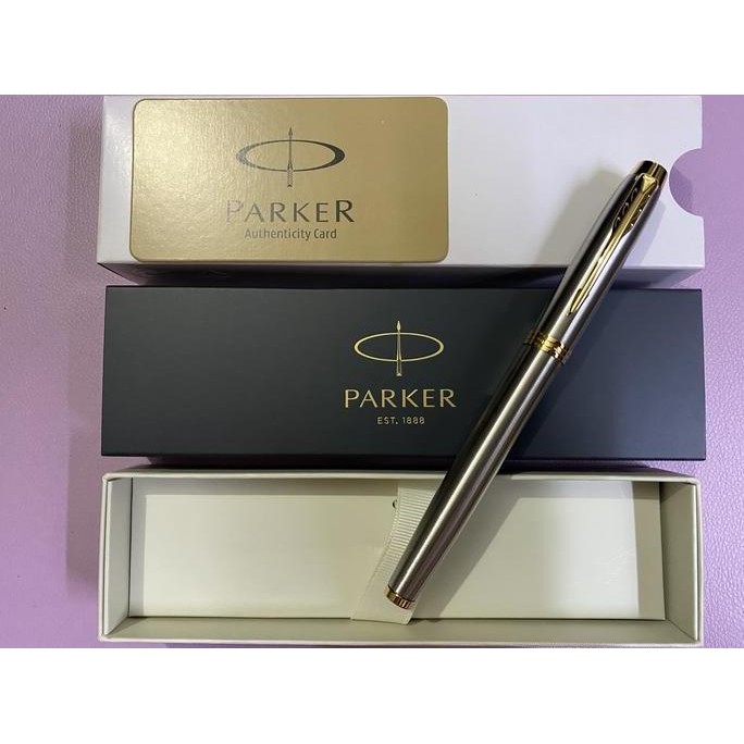 

NEW Pulpen Parker Im New Original Roller Ball Brushed Metal Gold Trim