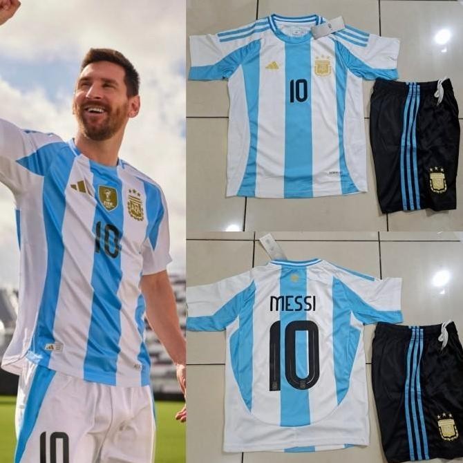 BEBAS ONGKIR - JERSEY BAJU BOLA ANAK ARGENTINA HOME KIDS 2024 + MESSI