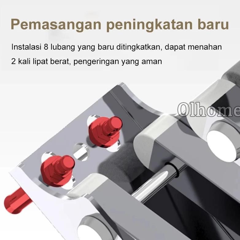 Olhome Jemuran Baju Tempel Dinding Jemuran Pakaian Lipat Stainless Jemuran Tempel Dinding Multilayer