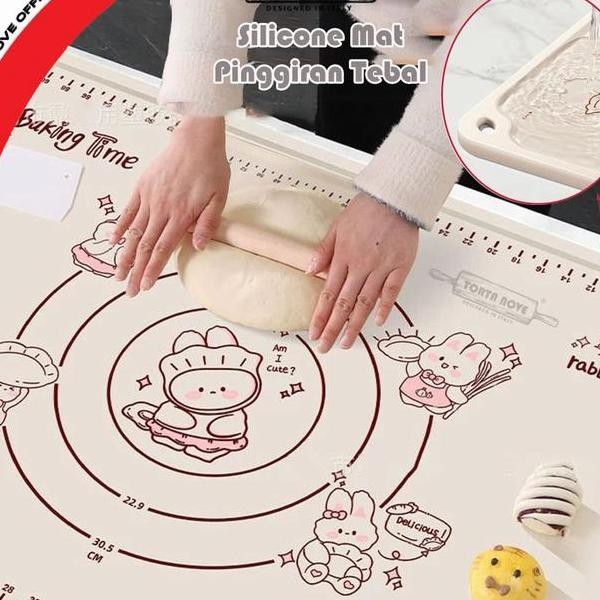 

Alas Adonan Silikon 70X50 Jumbo Tebal Anti Selip Pinggiran Tebal Kneading Dough Silicone Mat Tepung Fondant Kue Kitchenware Silikon Tahan Geser