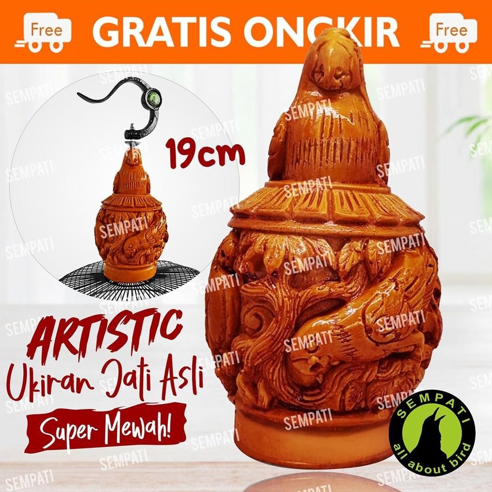 SEMPATI Pion Sangkar Burung Lovebird Murai Kotak Klasik Gold Fiber Ukir Motif Burung Pion Kandang Bu