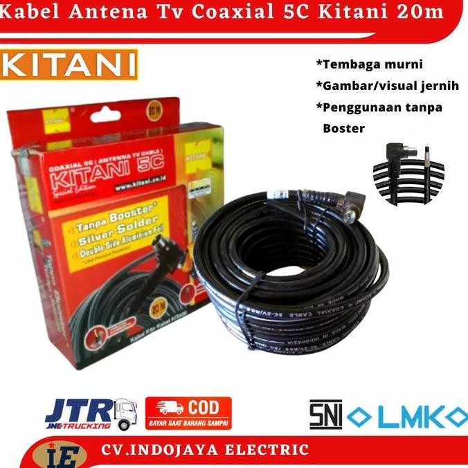 Kabel Antena Tv Coaxial 5C Plug Tekuk Kabel Panjang 20 Meter Kitani Kabel Tv Ke Antena Tanpa Boster 