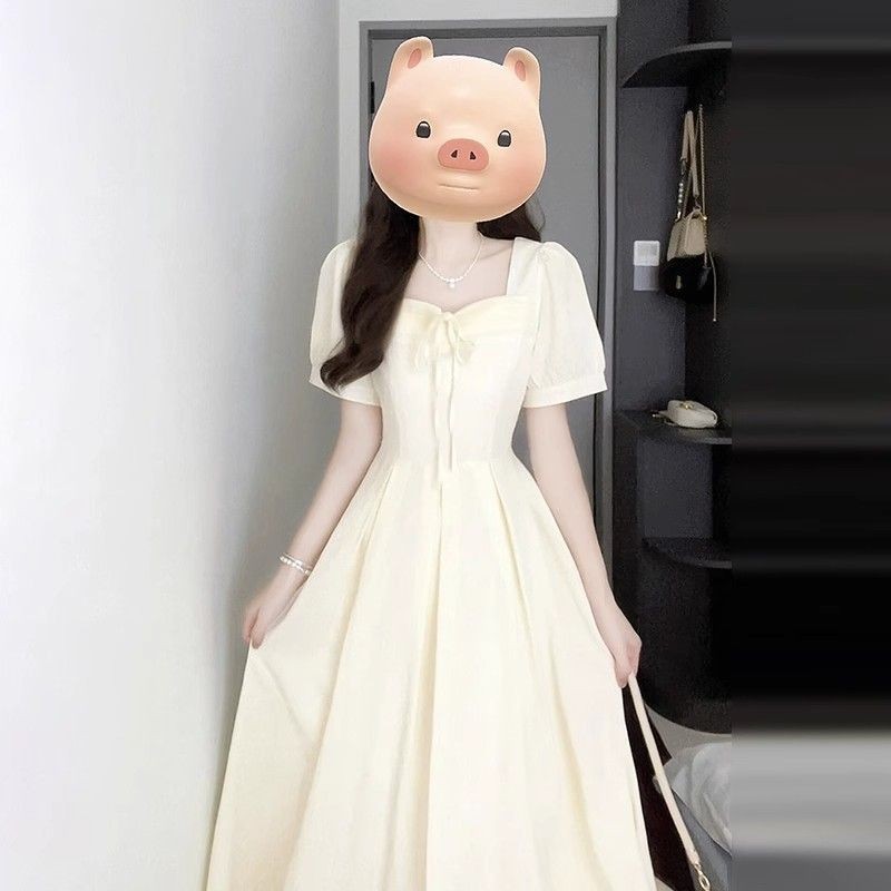 Cool GirlGaun Cahaya Bulan Putih Lembut Gaun Panjang Wanita Pinggang Gaun Putih Kecil