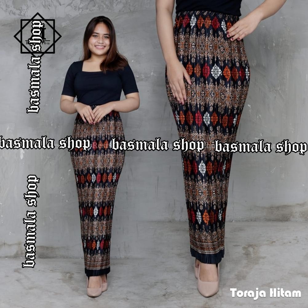 Real Pict Rok Plisket Batik / Rok Plisket / Bawahan Kebaya / Rok Kebaya / Rok Wisuda / Tumpal Navy