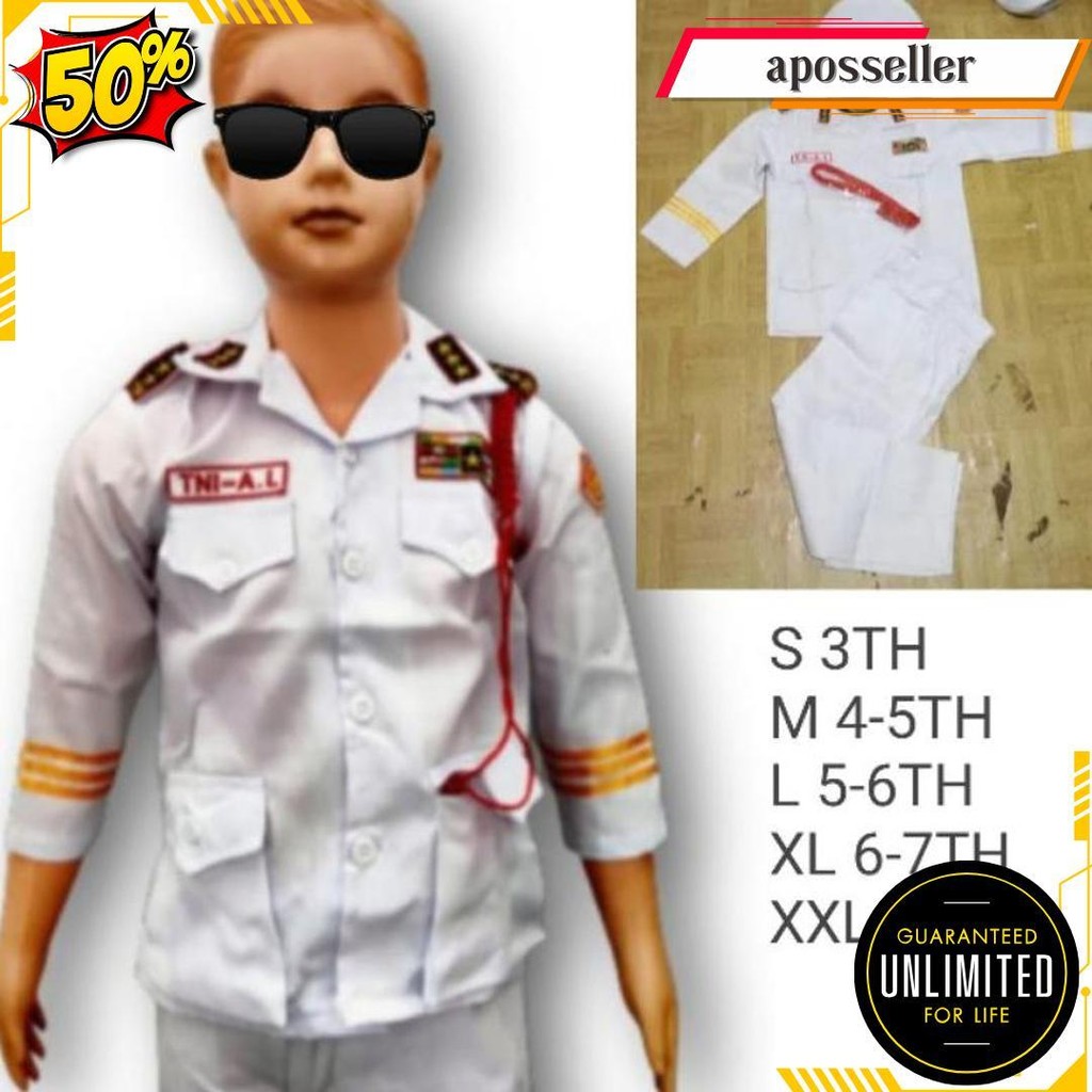 Ready Baju Profesi Anak Tni Al Putih / Kostum Anak Tni Angkatan Laut Cilik / Baju Karnaval Anak Tni 