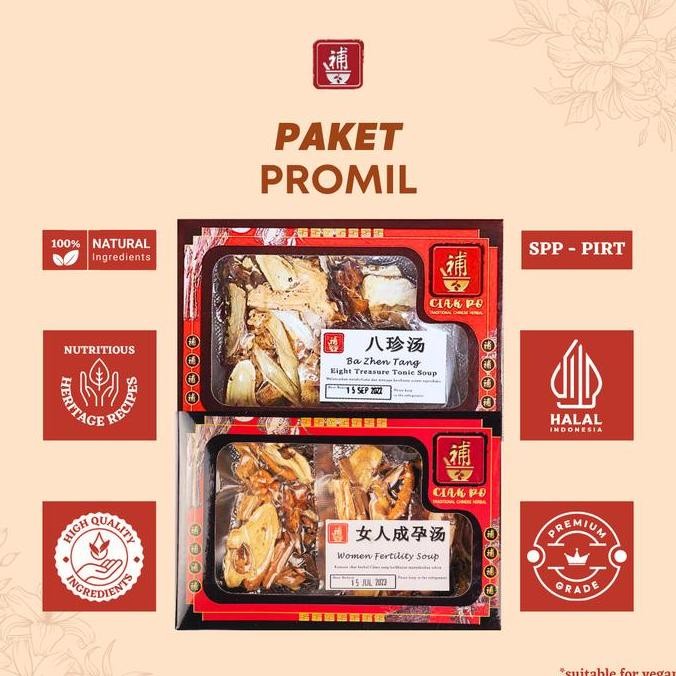 

TERMURAH - Ciakpo Paket PROMIL 1 Bulan 2pack Women Fertility Soup & 2pack Eight Treasure Soup Halal Indonesia Meningkatkan Kualitas Sel Telur Wanita Melancarkan Peredaran Darah Ke Rahim