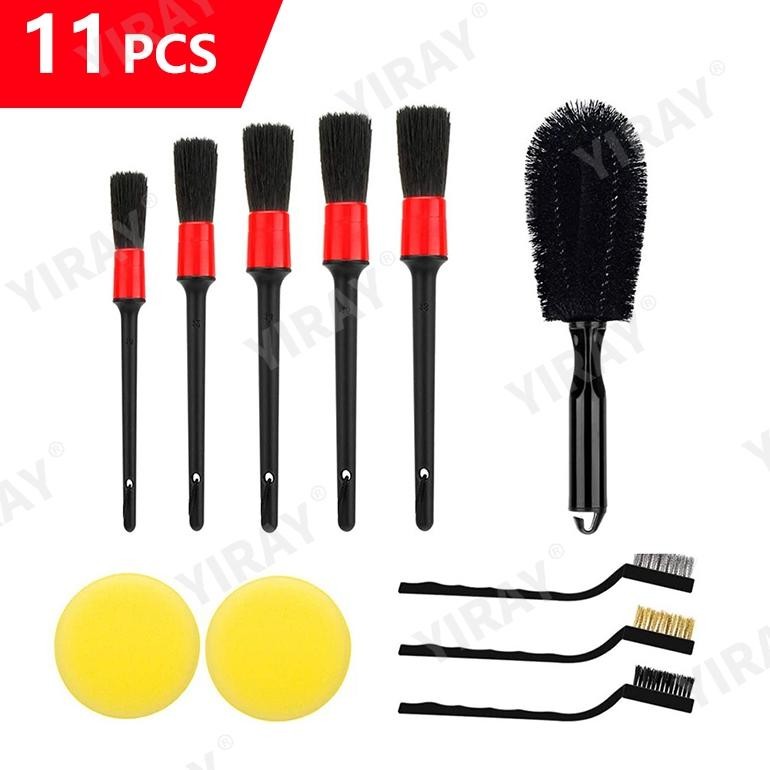 

baru 11pcs car detailing brush kit - sikat velg, wire brush, spons, aksesori mobil lengkap