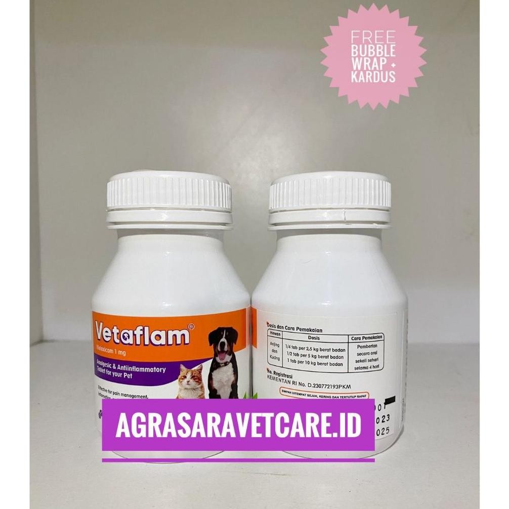TERLARIS Vetaflam 1 Botol (isi 50 Tablet)- meloxicam 1 mg antiinflam analsik untuk anjing kucing Sia