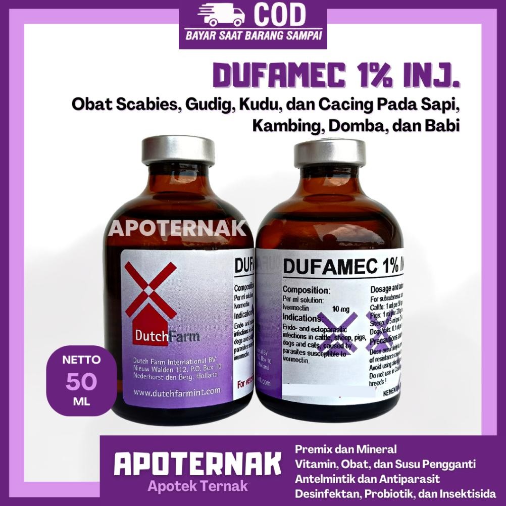 TERLARIS Dufamec 1% Injeksi 50 mL | Obat Scabies Gudig Kutu dan Cacing Pada Sapi Kambing Domba Dll M