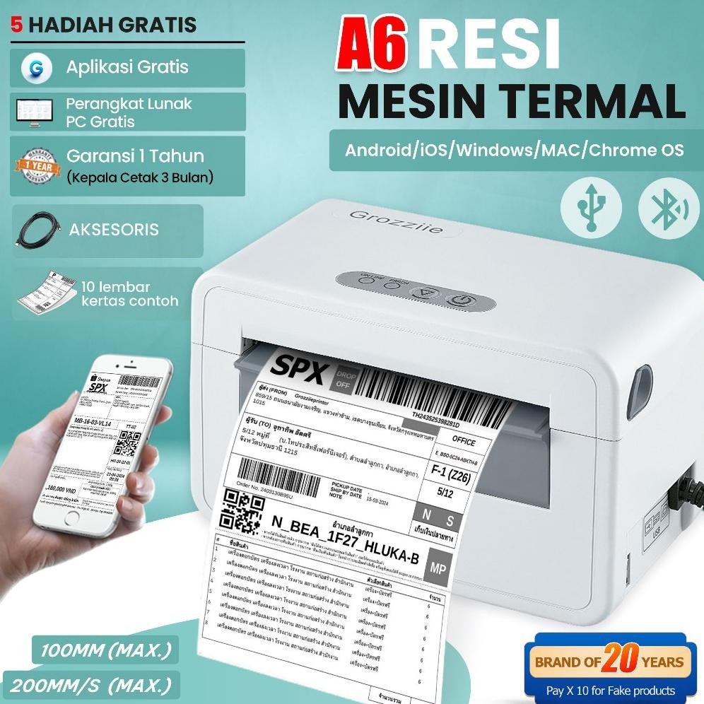 Barcode Printer Thermal Waybill Printer USB+Bluetooth Mesin Cetak Label Stiker Resi 4 & 3 In