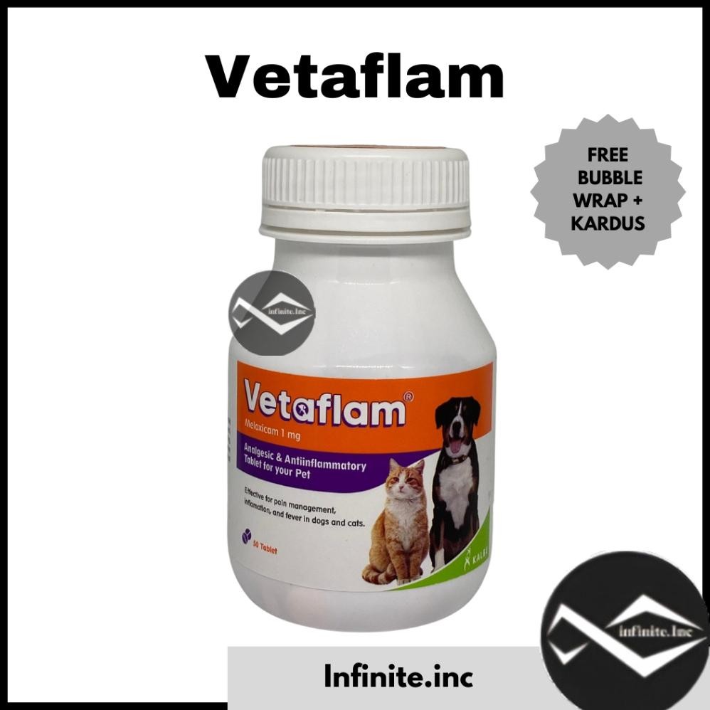 READY STOK Vetaflam 1 Botol (isi 50 Tablet)- meloxicam 1 mg antiinflam analsik untuk anjing kucing S