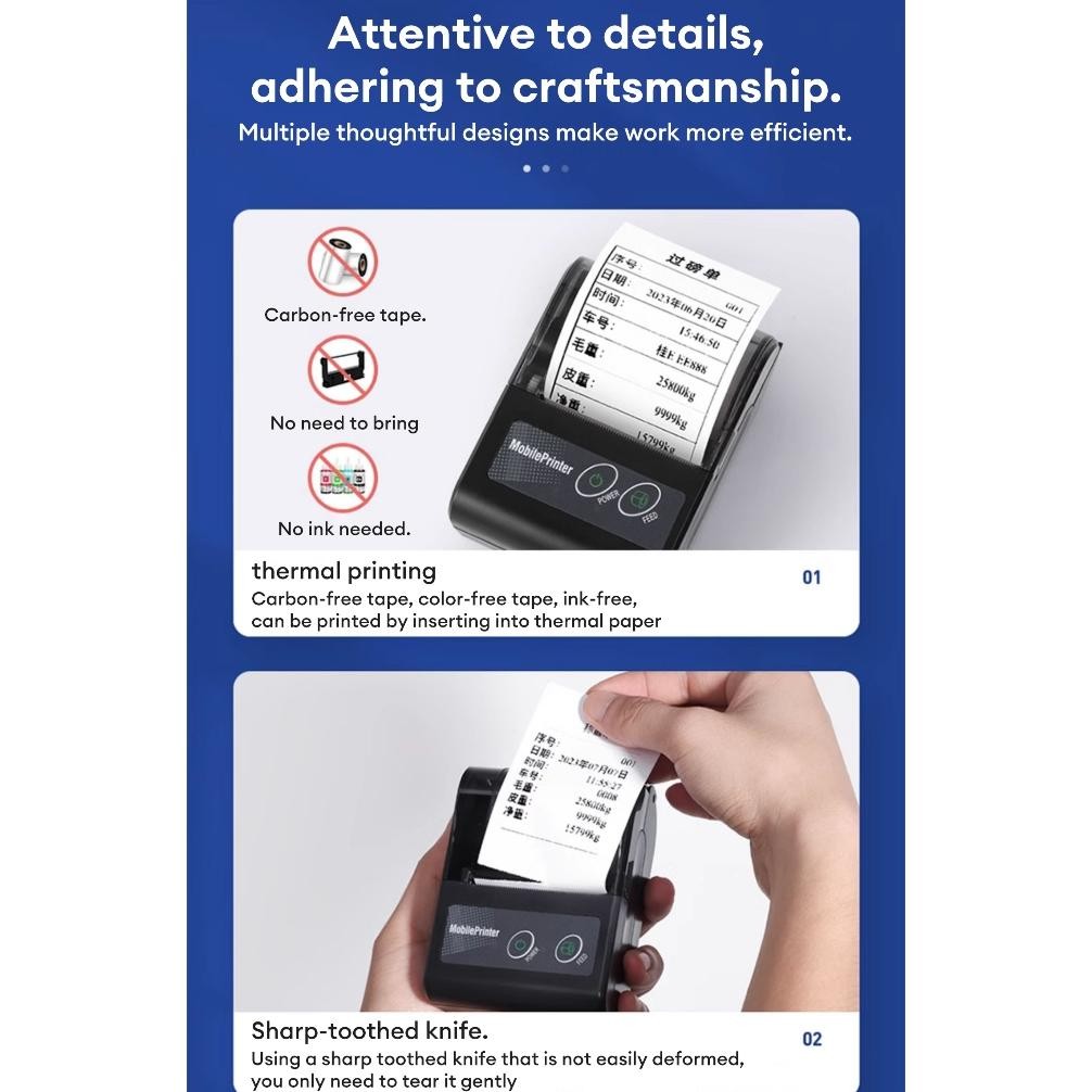 Printer Termal Printer Bluetooth Portable Mini Batrai Ppob Kasir Portable Baterai Mini Printer 58M