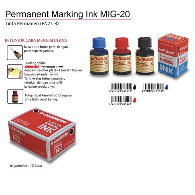 

(1 lusin) tinta spidol SNOWMAN refill ink MIG-20 untuk spidol G-12