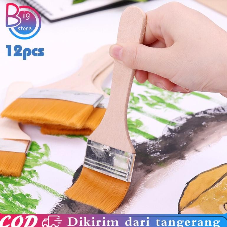 

baru kuas lukis besar 12pcs - kuas cat lebar flat nylon brush untuk acrylic & poster