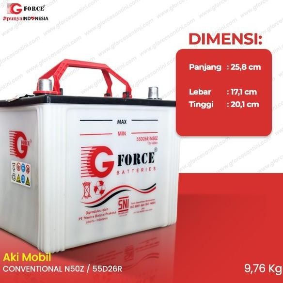 . GFORCE N50Z - 55D26R / N50ZL - 55D26L (60 Ampere) - Aki Mobil