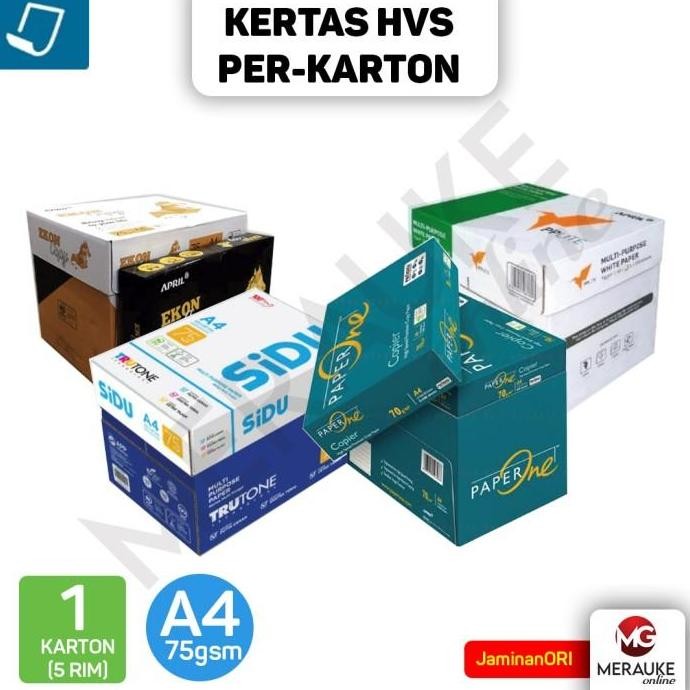 

TERBARU - Kertas HVS A4 75 gsm PER-KARTON (1 KARTON isi 5 RIM)