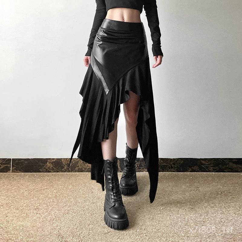 Dark Punk Style High Waist Patchwork Skirt Slim Fit Irregular Skirt A0DV