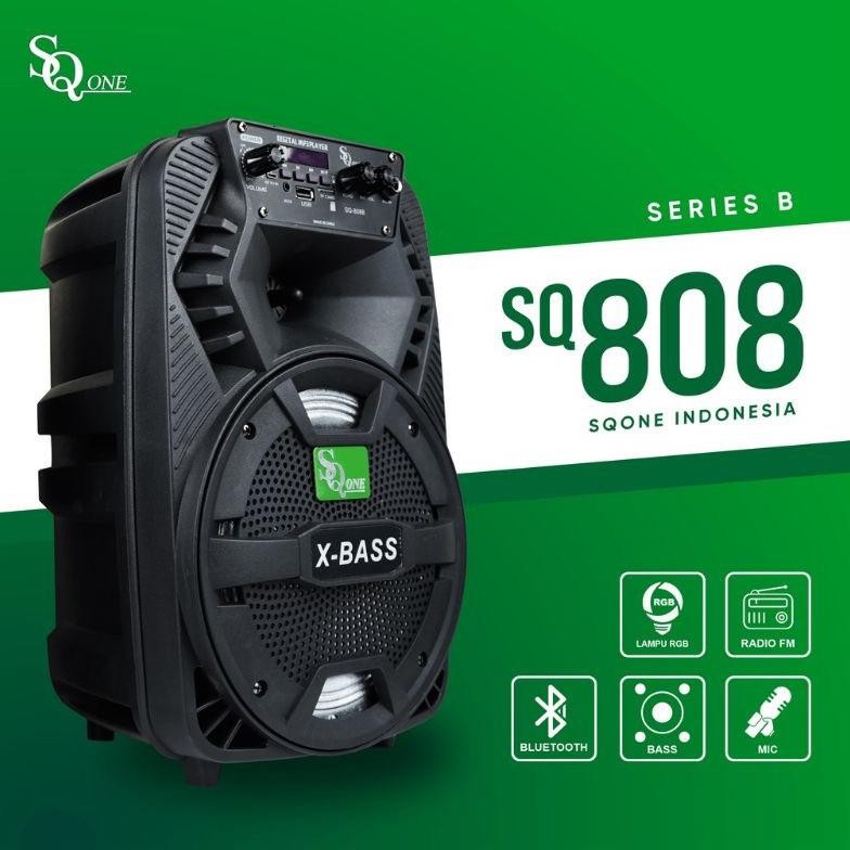 Speaker Bluetooth Free Mic Sq One 808B 8' Inch Portable Outdoor Sound System Mini Radio Musik Stok B