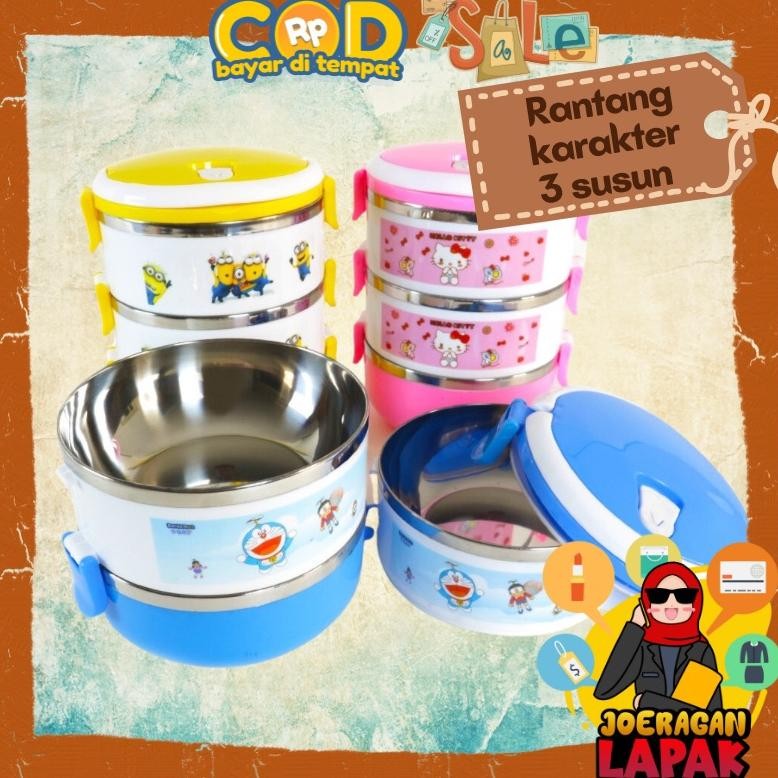 Rantang Karakter 1 - 2 - 3 - 4 Susun Lunch Box Minion Hellokitty Doraemon Lucu Anak Lunchbox Baru