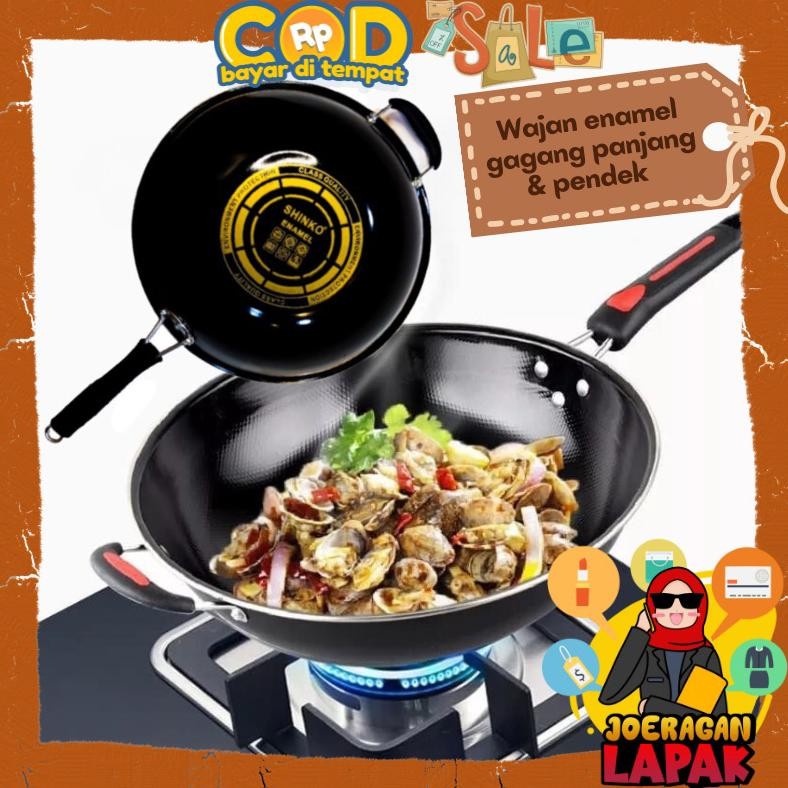 Wajan Enamel Gagang Panjang & Kuping Anti Lengket Penggorengan Anti Goreng Fry Pan Shinko Nizen Tren