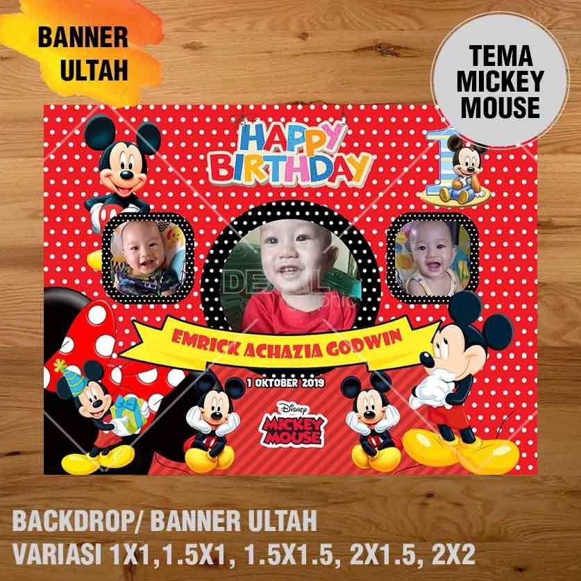 MICKEY MOUSE & MINNIE MOUSE BANNER ULTAH/ BACKDROP ULTAH/ SPANDUK ULANG TAHUN UL-TAH