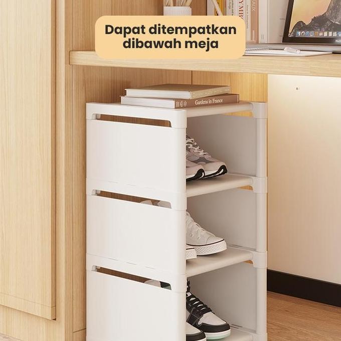 HALU Rak Sepatu 8 Susun Serbaguna Tempat Penyimpanan Sepatu Black Sandal Minimalis 4 Layer HRS106 HC