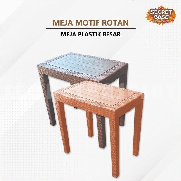 Meja Motif Rotan - Meja Plastik Besar Kafe Tamu Restoran Teras Taman Susun Rakitan Rakit Tinggi Koko