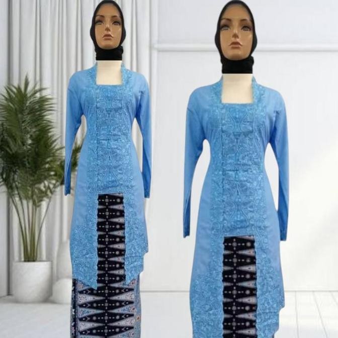 Sale Setelan Kebaya Encim Tunik Kancing Model Kutu Baru Lengan Panjang Bawahan Rok Tumpal Katun Atas