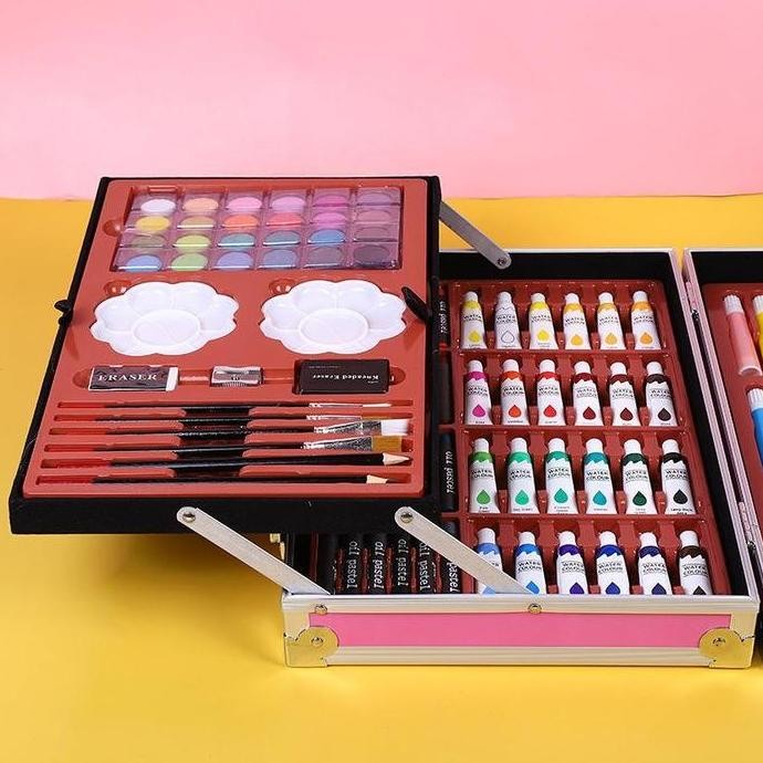 

KS Crayon Set 145pcs Koper Aluminium Besi Krayon Pensil Warna 145 Pcs Box Alat Lukis Anak Koper Set