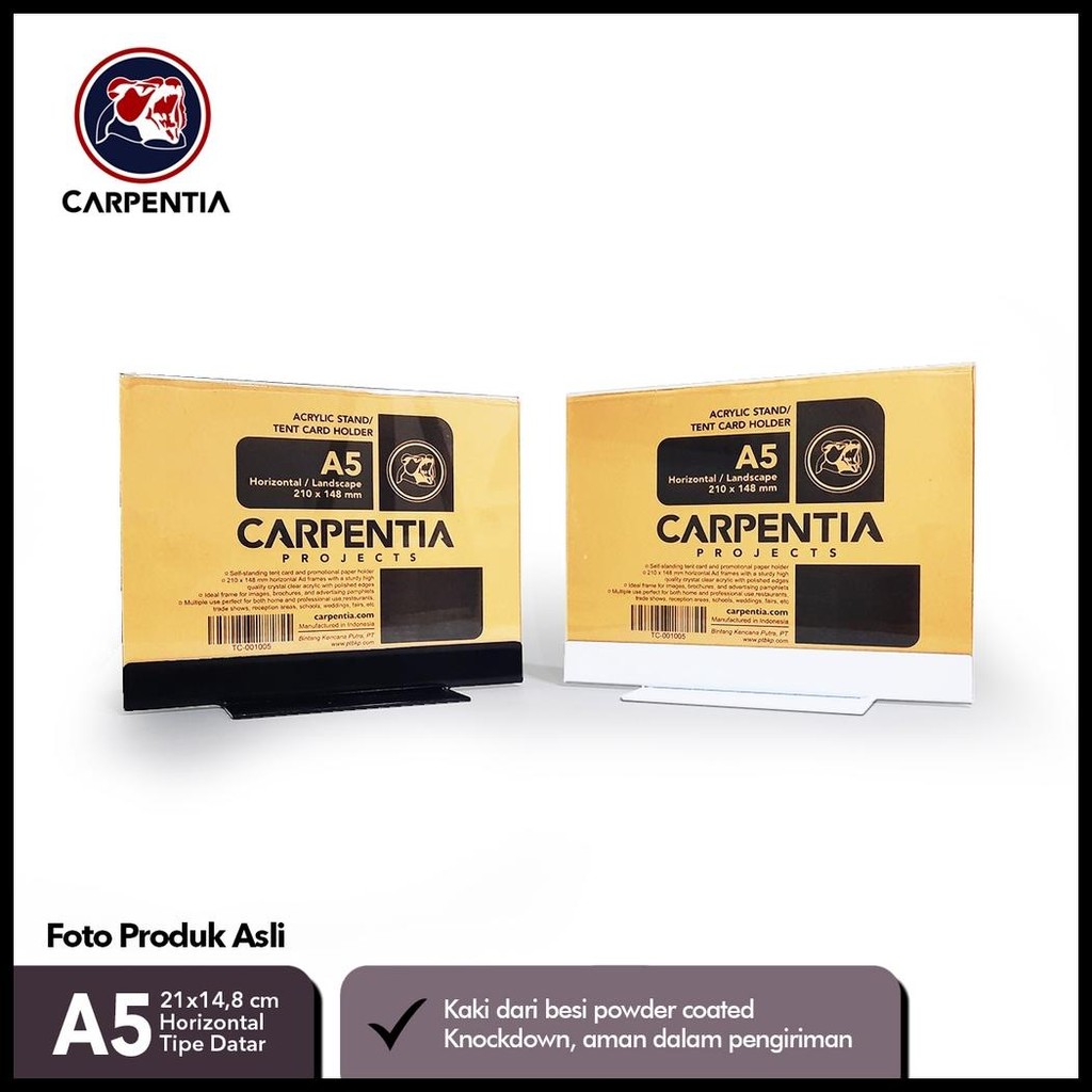 

CARPENTIA COVE - STAND ACRYLIC KAKI BESI / DATAR A5 HORIZONTAL 21X14,8 CM [DISPLAY MENU, BROSUR, TENT CARD HOLDER, NOMOR MEJA DLL]