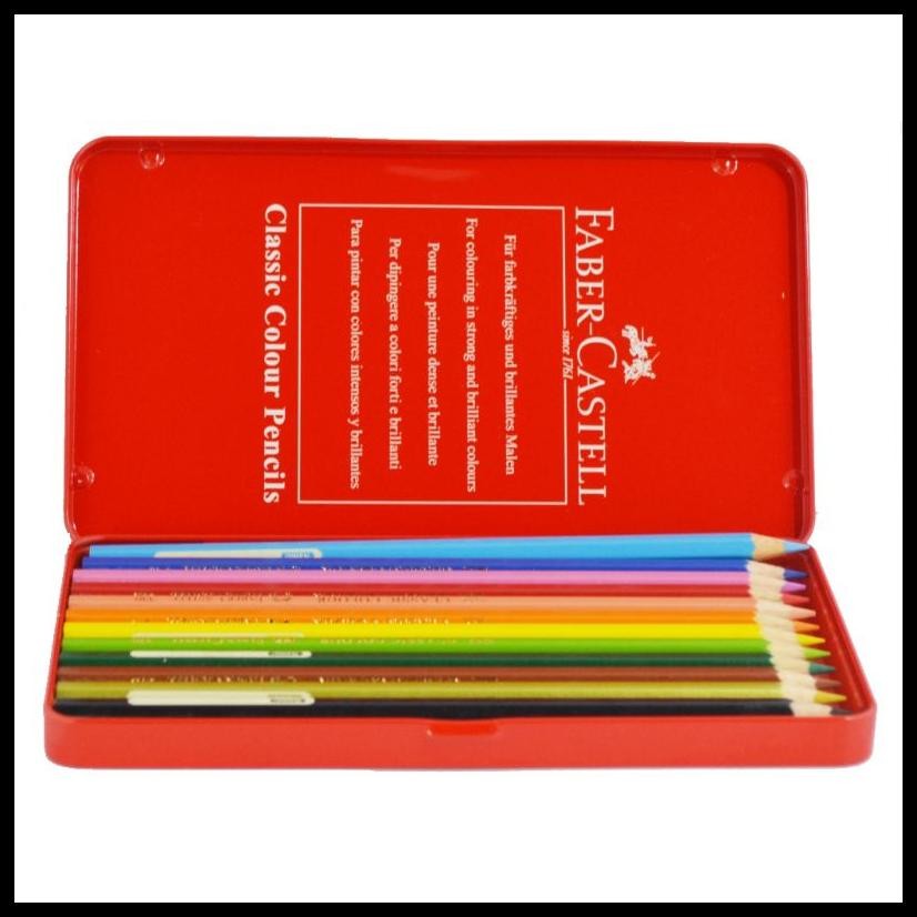 

FABER CASTELL CLASSIC COLOUR PENSIL SET 12 TIN CASE / PENSIL WARNA CLASSIC ISI 12 PANJANG KEMASAN KALENG