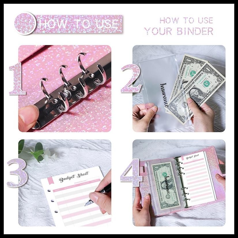 

A6 GLITTER BINDER DENGAN KANTONG RITSLETING ARUS AMPLOP UNTUK PENGANGGARAN UANG PENYIMPANAN ORGANIZER DENGAN STIKER LABEL BISNIS BINDER NOTEBOOK ALAT TULIS