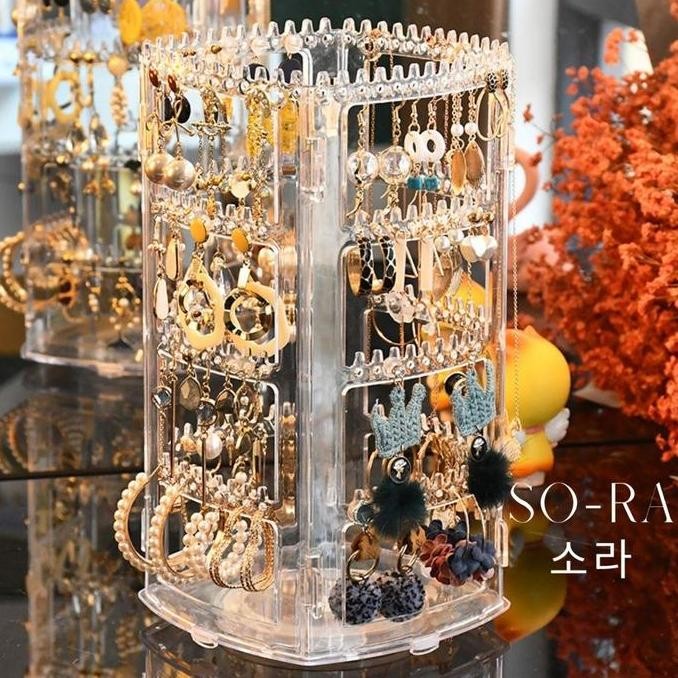 Sora Tempat Penyimpanan Anting Rak Organizer Import Akrilik Putar 360