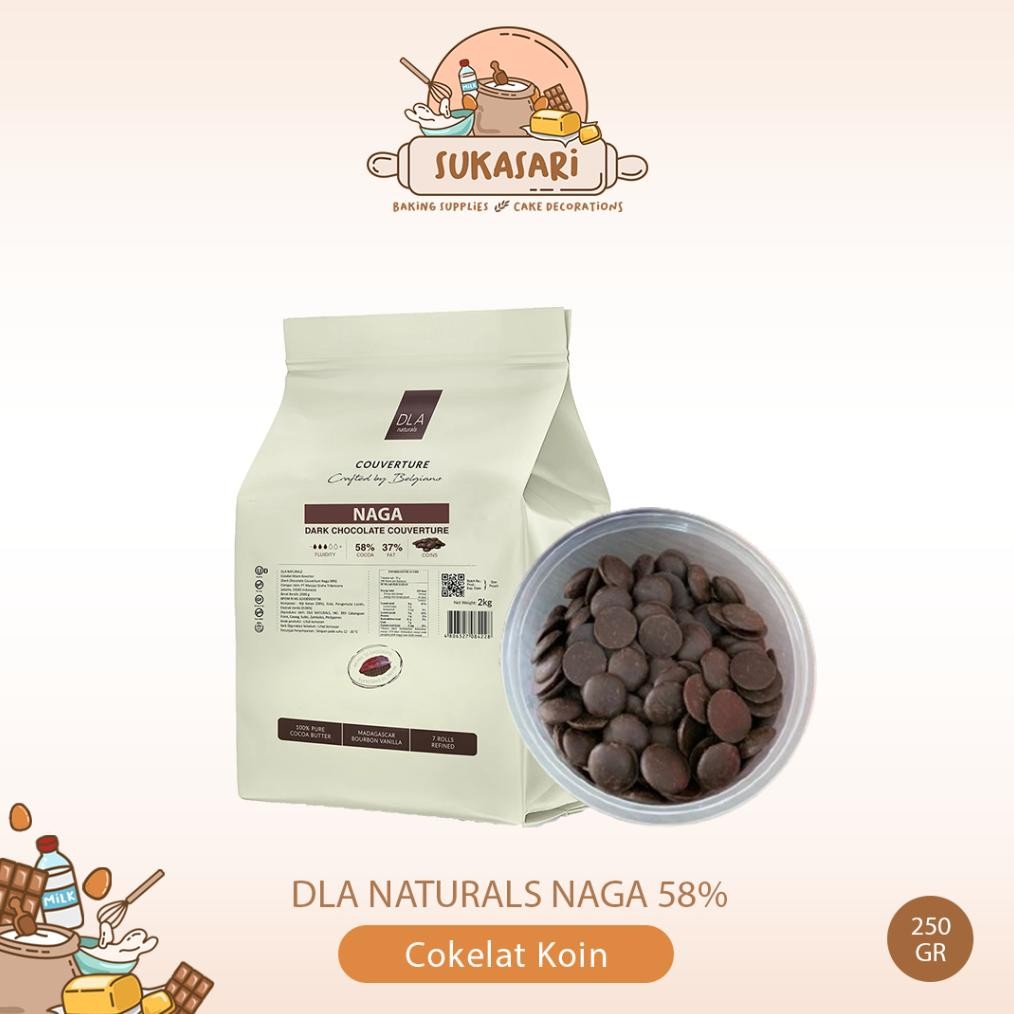 

DLA Naturals NAGA 58% 250gr Coklat Coin Dark Couverture Chocolate / Cokelat Koin SV