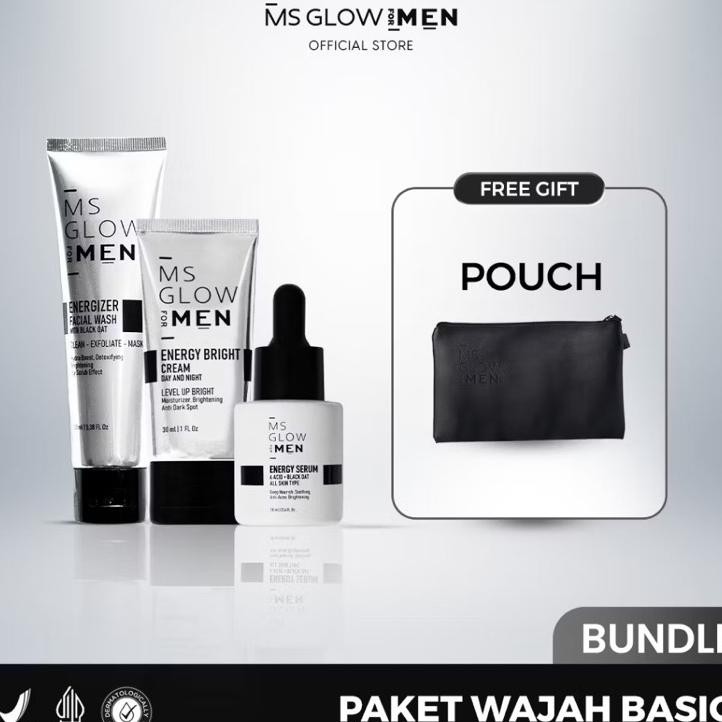 Ms Glow Men Paket Basic Serum Facial Wash Day Nht Cream Perawatan Wajah Pria Pemutih Wajah Penghilan