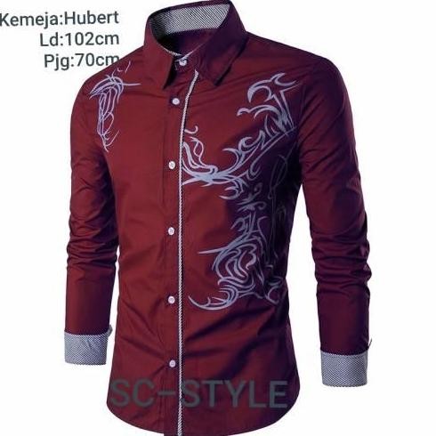 Kemeja Pria Bordir Motif Katun Stretch Hem Baju Pakaian Atasan Pria Cowok Baju Kondangan Baju Kerja 