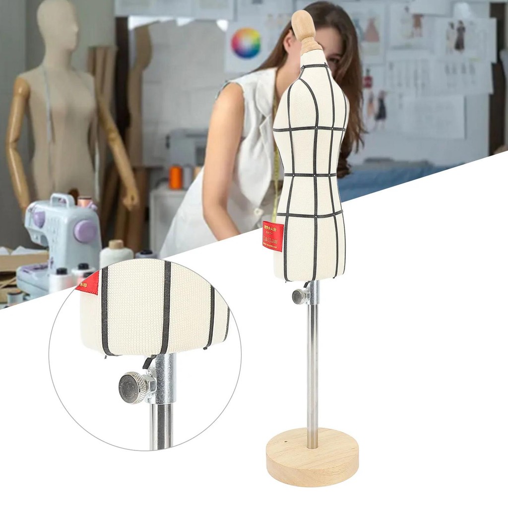 

Miniature Dress Form With Stand Wood Base Sewing Mannequin Body Clothing Display Model For Dressmaking And Teaching 1/2 Size