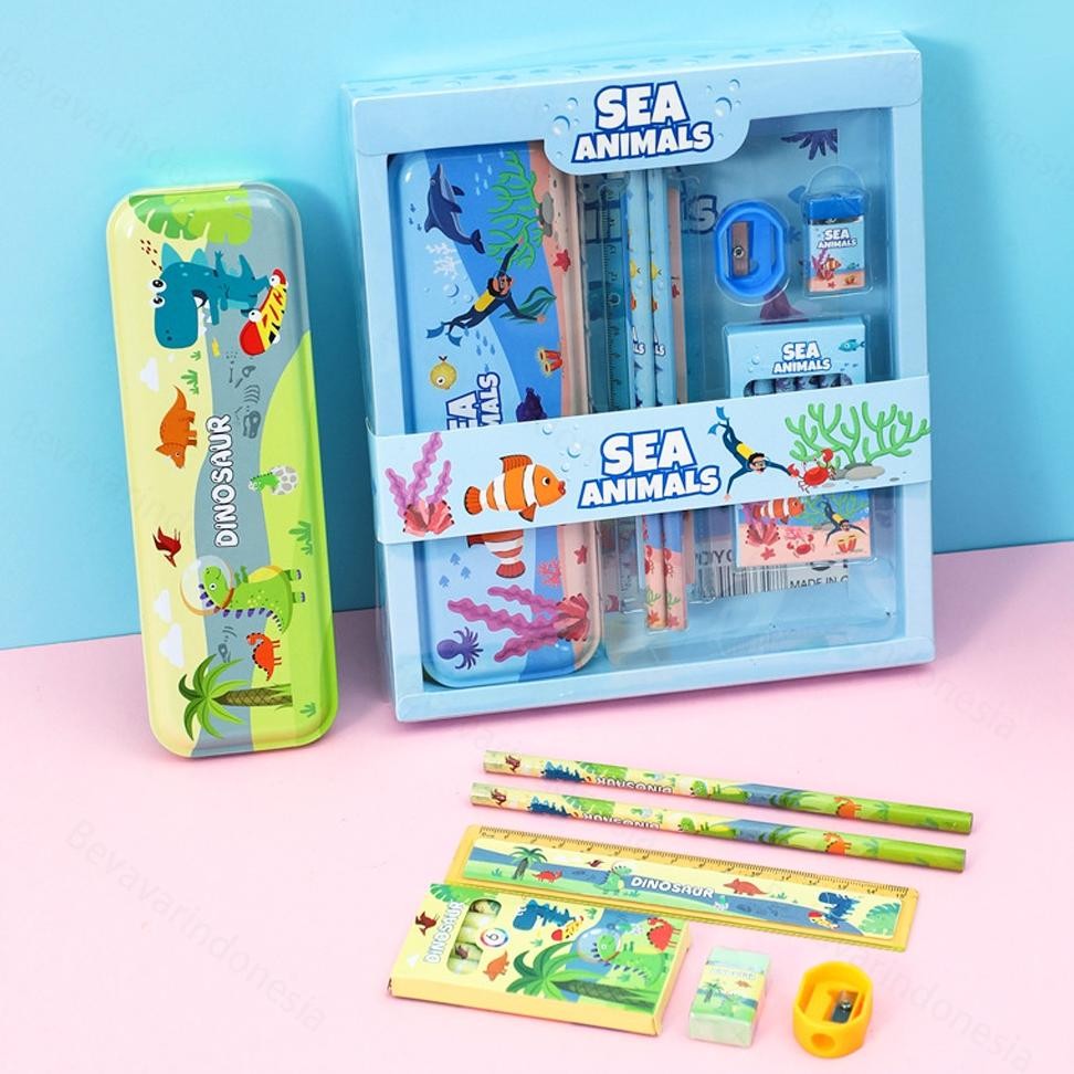 

JH8 BEVAVAR Alat Tulis Anak Set Tempat Pensil Lucu Untuk Hadiah Anak Stationery 6In1