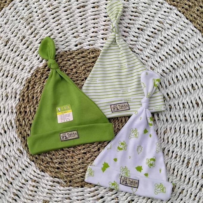 ISI 3 PCS Topi Kupluk Bayi Newborn Ciput Bayi Baru Lahir Penutup Pelindung Kepala Bayi Seri HIJAU GS
