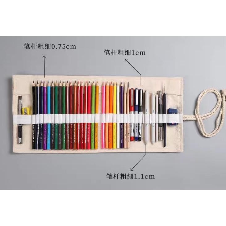

JH8 Bohemian Tas Pensil Warna Gulung Bahan Kain Canvas 36 / 48 / 72 Slot / Pencil Case Roll