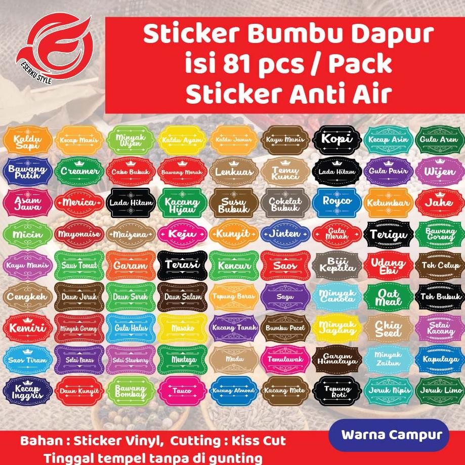 

JH8 (ISI 81PCS) STIKER LABEL NAMA BUMBU DAPUR UKURAN 5X3CM STICKER ANTI AIR